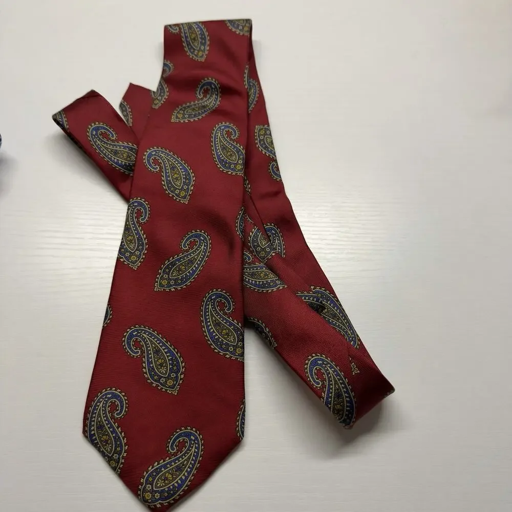 2 Silk Ties Vintage Ralph Lauren Chaps Polo Blue Geometric Red Paisley Handmade